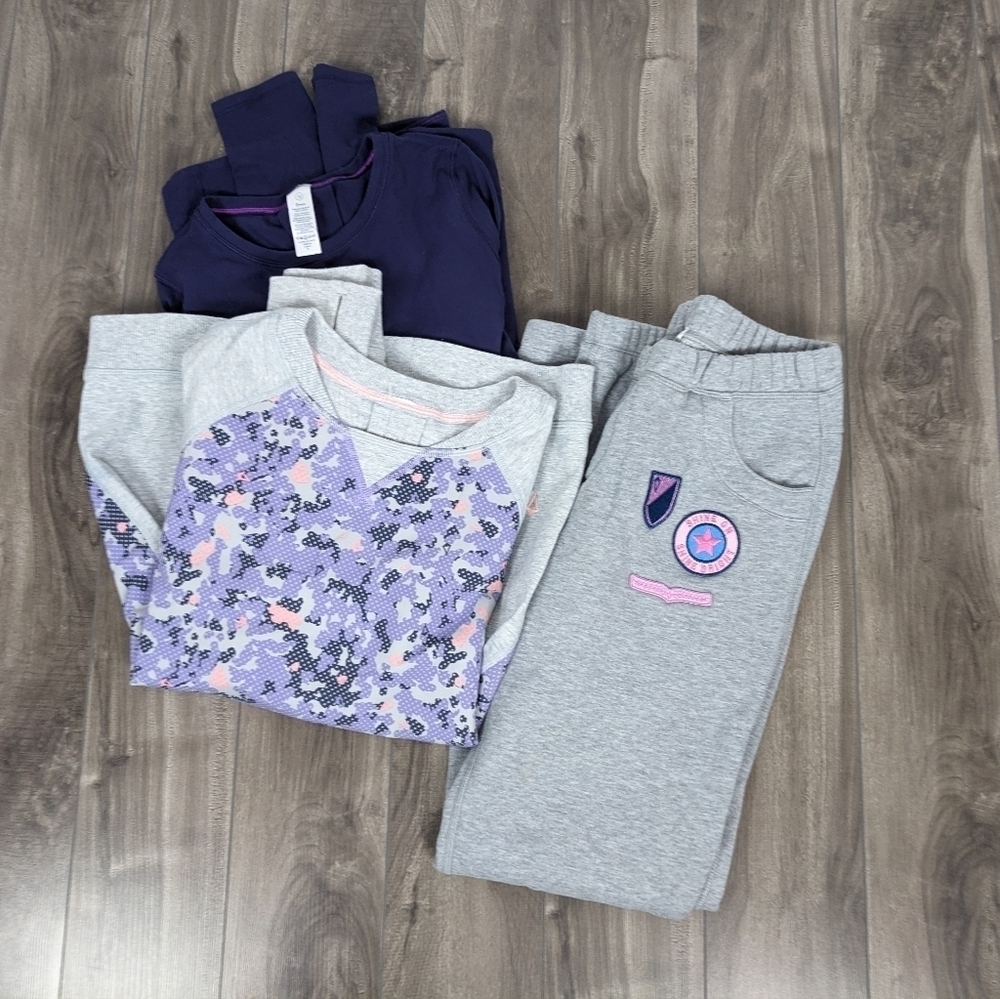 Ivivva Size 12 3 Piece Bundle Joggers Sweatshirt Long Sleeve Purple Gray